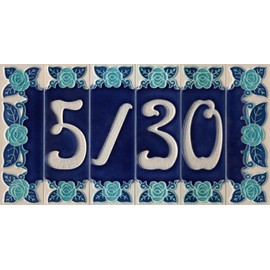 Phosphorescent Hand Painted Italian Ceramic Number & Letter Tiles House Numbers Rose Design Tile Size: 15cm x 5cm (Number 3)