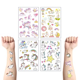 4 Sheet Unicorn Tattoos for Kids,Unicorn Cartoon Temporary Tattoos Stickers for Girls,Waterproof Fake Tattoos Stickers for Children's Stick on Theme Birthday Party Bag Filler Gift