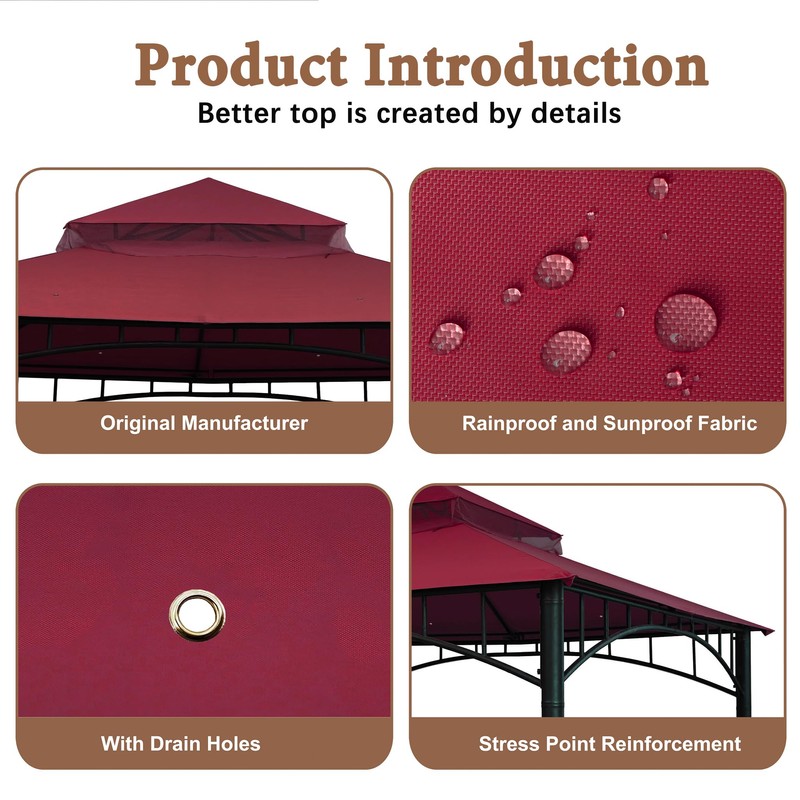 SCOCANOPY Replacement roof Compatible with Target Madaga Gazebo Model L-GZ136PST,(Burgundy)