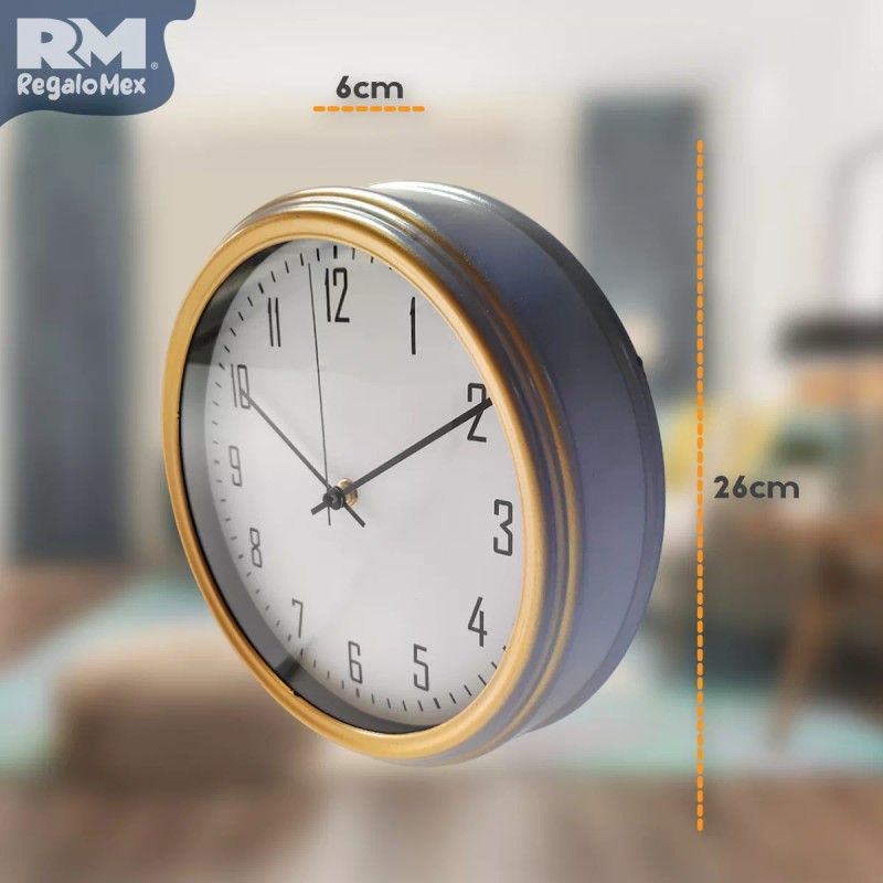 Rm Regalomex Reloj De Pared Análogo Minimalista 26 Centímetros