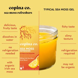 Copina Co.Organic Irish Sea Moss Refresher for Gut Health and Immune Support | 200mg | Citrus Blossom Flavor | On-The-Go | 16 ct Pouch