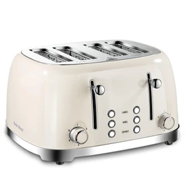 4 Slice Toaster Roter Mond Retro Stainless Steel with Bagel Defrost Cancel Function, 6 Browning Settings, Extre Wide Slot and Removable Crumb Tray, Cream, ST033
