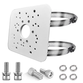 (2 Stainless Steel Bands / 4 Bolts Set) Mounting Hardware Pole Camera Bracket Stand Housing Security Camera Cylinder Ready to Use Full Set (White)