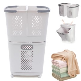 Laundry Basket on Wheels, 3 Section Detachable Laundry Hamper with Handle Dirty Clothes Hamper Clothes Storage Laundry Sorter