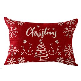 FELENIW Merry Christmas Animal Elk Red Christmas Tree Cotton Linen Decorative Throw Pillow Cover Cushion Case Lumbar 12X20 inches