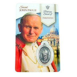 The Healing Saints Silver Toned Saint John Paul II Patron of Parkinson's Medal with Holy Card, 1 Inch