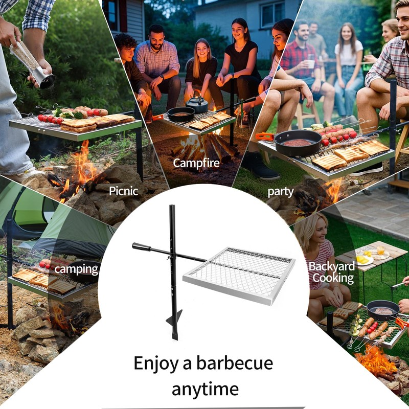 BiggerFire Swivel Campfire Grill 360° Adjustable Open Fire Grill Grate,