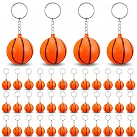 40 Pack Basketball Keychains Bulk, Basketball Team Keychains Bulk for Sports Party Favors Keychain - PU Foam Mini Stress Balls with Key Rings for Team Gifts, Goodie Bag Fillers, Birthday Party