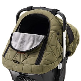 Baby Car Seat Cover Winter: Sprouterie Car Seat Cover Baby - Infant Carseat Canopy Waterproof for Cold Weather Zipper Flap Windproof Universal Fitted Warm and Cozy for Boy Girl Newborn Khaki