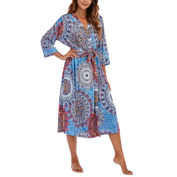 Women Kimono Robes Long Knit Bathrobe Lightweight Soft Knit Sleepwear