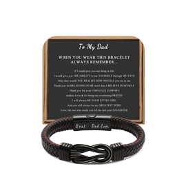JoycuFF Gifts for Dad from Daughter Who Wants Nothing, Best Dad Ever Daddy Bracelet Christmas Valentines Fathers Day Birthday Gifts Stainless Steel Knot Leather Bracelets for Father