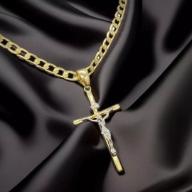 primejewelry269 Jesus Cross Necklace 14K Pendant Curb Chain 24" Gifts Jewelry Religious Elegance