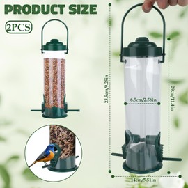 Pack of 2 Compact Bird Feeder Columns with Landing Poles, Bird Feeder, Green Bird Feeder for Hanging, 2 Connections, for Seeds, Feeders in Garden, Patio, Balcony