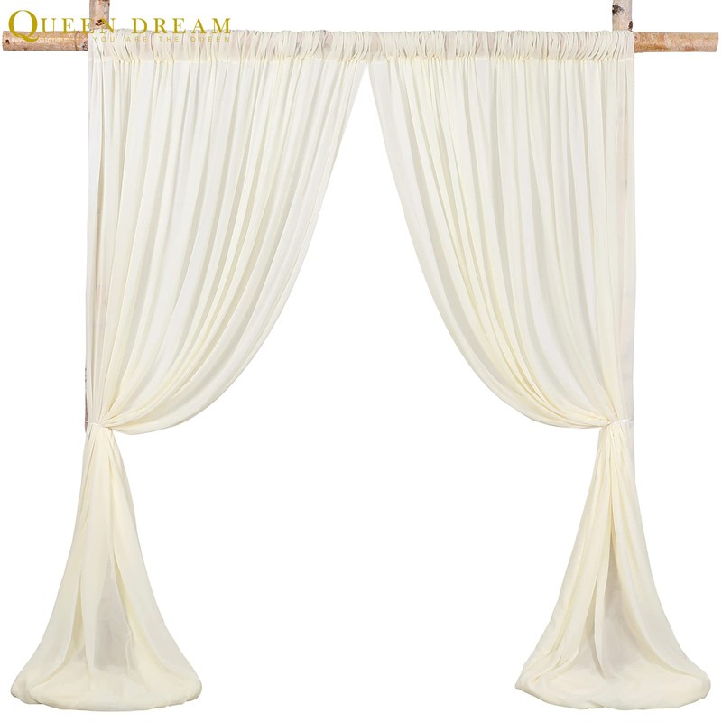 Chiffon Backdrop Curtain Ivory 5ft x 10ft 2 Pieces Cream