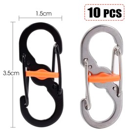 S Carabiner Clip, 10 PCS Mini Stainless Steel Carabiner, S Shape Keychain Hook Clip with Lock, for Small Backpacks Keys or Dog Tags for Home Outdoor Hiking Fishing Camping Travel