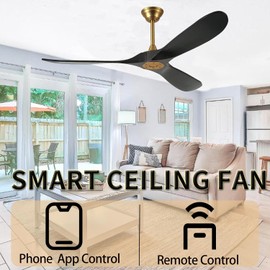 Walkiyouvr 52 Inch Ceiling Fan - Black Gold Modern Design | Copper Motor Reversible | 3 ABS Ultralight Blades | 35db Ultra-Quiet | 5106 CFM for Living Room, Bedroom & Study (52"-3 Blade/No Light)