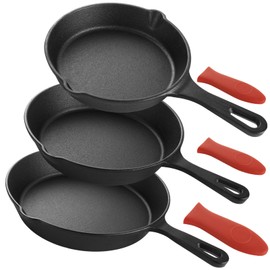 QTLCOHD 3 Pcs Cast Iron Skillet Set, 6, 8, 10 Inch Non Stick Cast Iron Frying Pans with Heat-Resistant Handles for Stove, Oven, Grill & Campfire, Black