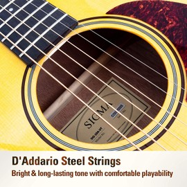 SIGMA 40” Acoustic Guitar, OOO, 4/4 Full-Size, with D'Addario EXP16 Strings, Solid Spruce Top, Vintage Tinted Gloss, Mahogany Back & Sides, Right(10A)