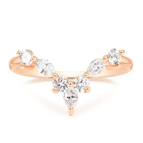 Titaniumcentral Women's Engagement Ring V-Shape Curved Narrow Marquise and Round