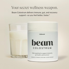 Beam Colostrum Powder – Gut Health, Immune Support & Recovery Supplement – 3g per Serving – Grass-Fed, Third-Party Tested, Pure Whole Bovine Colostrum – No Fillers, Non-GMO, 30 Servings