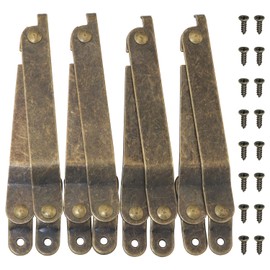 FMHXG 4PCS Hardware Antique Support Hinge Gift Box Corner Bracket with Feet Wooden Case Support Lid Folding Kickstand Medium with Feet 141x31MM Lid Hinges for Cabinets Boxes Wardrobes Luggage