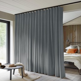 MaKefeile Room Divider Curtains Total Blackout Privacy Curtain Panel Room Thermal Insulated Noise Reduction Curtains for Bedroom Window Living Room Ceiling Track Curtain W 8.3 ft × H 7 ft Dark-Grey