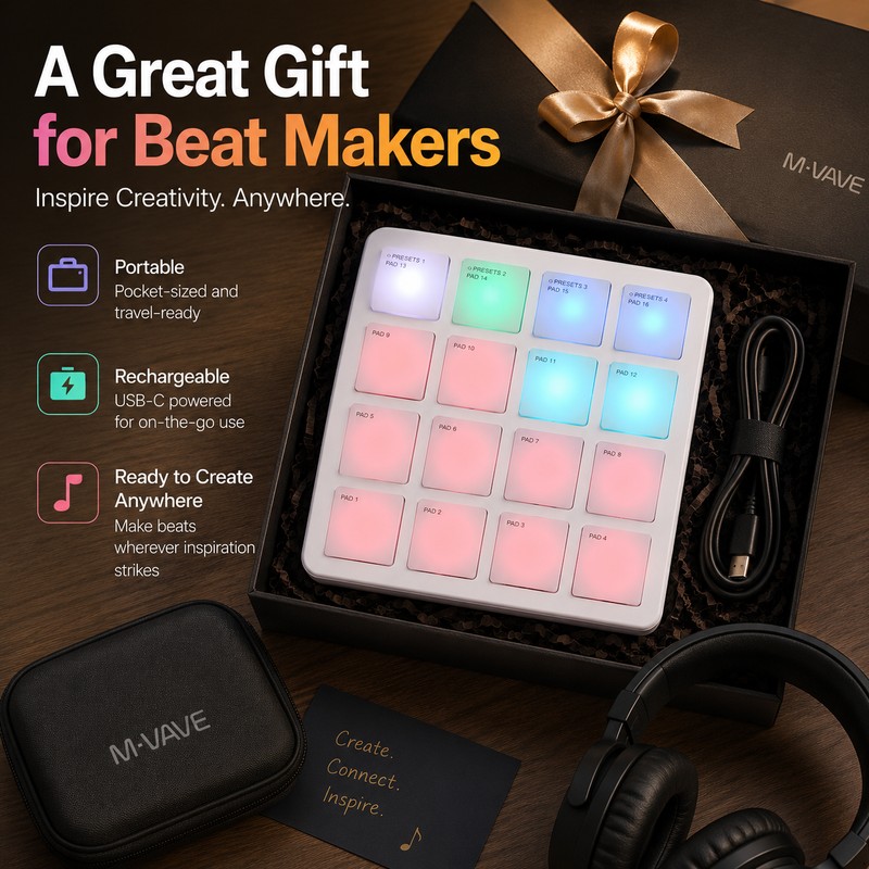 Wireless MIDI Pad Controller for Beat Making – 16 RGB