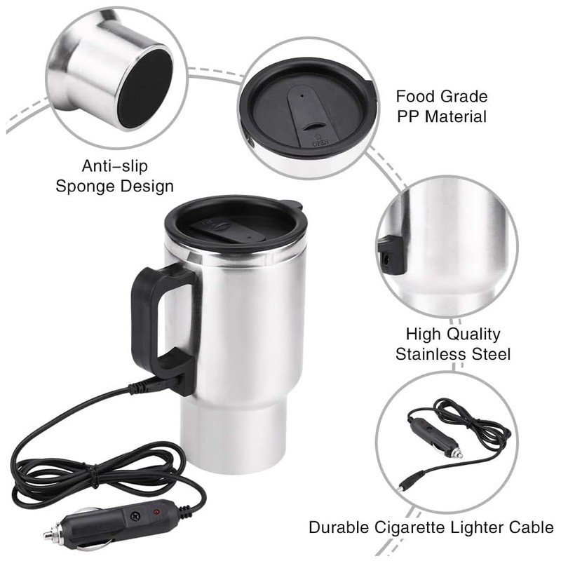 Glomora 12V Car Heating Cup, 300ml Stainless Steel Travel Electric