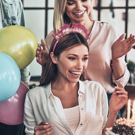 VOCOSTE Birthday Crown, Birthday Headband, Birthday Crown Adult Woman, Happy Birthday Headband for Girl, Birthday Girl Headband, Children Birthday Tiara Happy Birthday Decoration, Rose Red