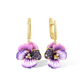 Santuzza 925 Sterling Silver Peony Earrings Amethyst Cubic Zirconia Enamel Purple Flower Dangle Earrings for Women