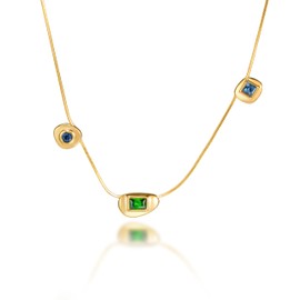 Melhill Gemstones Choker Necklace Muticolor Cubic Zirconia Pendant Gold-Plated Minimalist Elegant Jewelry for Women