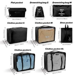 COMNICO 8 Set Packing Cubes Carry on Luggage Toiletry Bags Sturdy Suitcase Organizer for Cruise Ship Travel Essentials Accessories in 4 Size (Extra Large Large Medium Small), Black