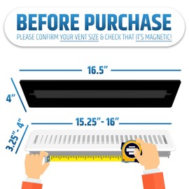 Powerful Magnetic Vent Covers (3-Pack) That Will Never Fall Off (Upgraded Design) - for Sealing Floor/Wall/Ceiling Registers of Width 3.25" to 4", Length 15.25" to 16" | Vent Not Included | White