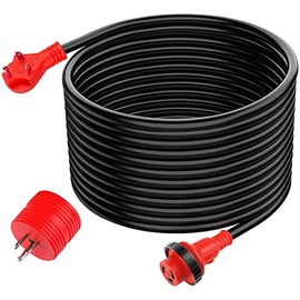 SCITOO RV Cord 50 Feet 30 Amp RV Extension Cord, Heavy Duty STW 10AWG 3 Wire with LED Power Indicator, Free 30A Female to 15A Male Adapter, for Auto Trailer Motorhome Camper, ETL/CETL Listed