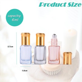8Packs Portable Octagonal Clear Glass Bottles Multicolored Glass Roller Bottles Colorful Essential Oil Roll-on Bottle with Stainless Steel Roller Ball and Golden Caps for Travel Container Vials 6ml