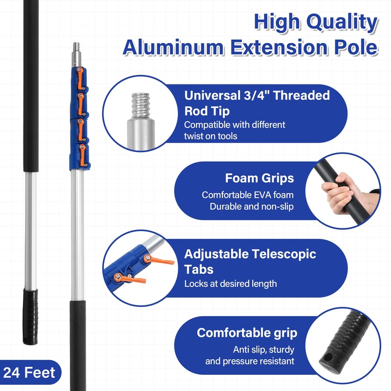 SHINMING 6-24FT Telescoping Extension Pole, Multi-Purpose Extendable Pole with Universal