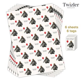Twizler Happy Birthday Wrapping Paper for Men - Handsome Gorilla - 6 Sheets & 6 Tags - 70cm x 50cm Folded Sheets - Funny Gift Wrap