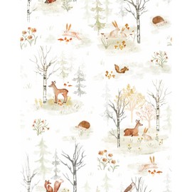 RoomMates RMK12556PLW Clara Jean Woodland Scene Peel and Stick Wallpaper, Neutral