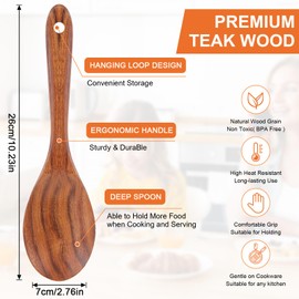 Wooden Spoons for Cooking, Smooth Finish Natural Teak Spoon 10Inch Long Wooden Spoon Mixing Spoon Heat Resistant Wooden Cooking Spoon for Nonstick Cookware Serving
