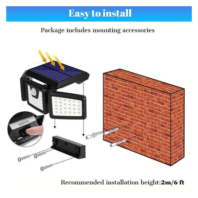Solar Outdoor Lights Security Lights ,3 Heads Motion Sensor Lights,