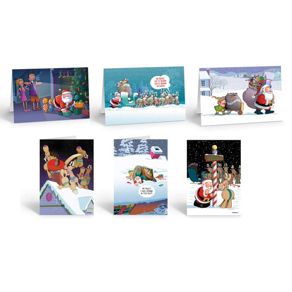 Funny Christmas Card Assorted Box - 6 Designs, 3 Cards Per Design - 18 Cards & Envelopes (Funny #3)