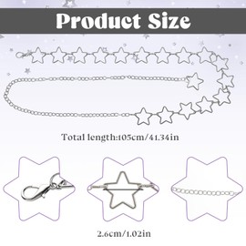 Star Waist Chain Belt, Silver Metal Chain Belt for Women Adjustable Body Chains with Long Tassel Fashion Chain Belt Jewelry for Dresses Jeans Skirts