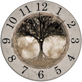 ArogGeld Brown Tree Wooden Wall Clock Vintage Battery Operated Silent Non Ticking Clocks Numerals Decorative for Kitchen Living Room Bedroom Office Farmhouse Gift 10 Inch