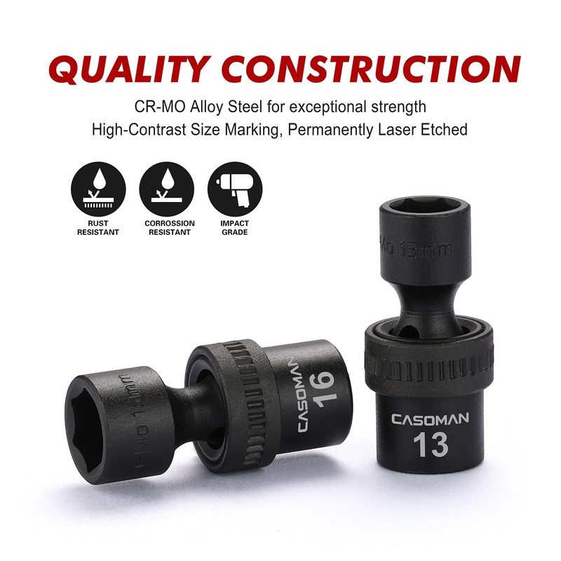 CASOMAN 10 PCS 3/8" Drive Standard Universal Impact Socket Set,