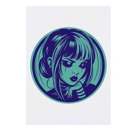 'Goth Girl Portrait' Temporary Tattoo - Water Resistant, Skin-Safe, Non-Toxic Transfer (TO00084665)