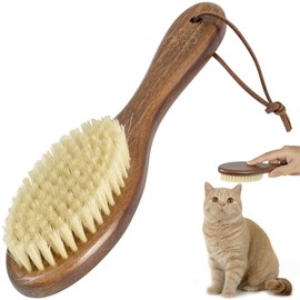 Takavu Cat Brush for Shedding, Gentle Grooming Brush with Natural White Boar Bristles and Wooden Handle for Sensitive Skin, Pet Cleaning Supplies Keeping Your Cat's Fur Hair Coat Healthy and Shiny