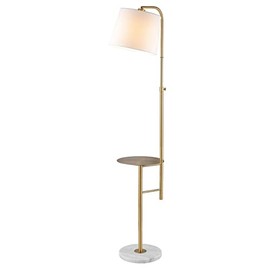 Safavieh Lighting Collection Sorsi Brass Gold 64-inch Floor Lamp with Table (LED Bulb Included)