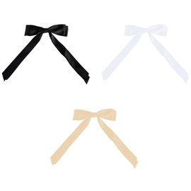 Tabanzhe 3 PCS Double Bow Hair Clip,Hair Bows with Long Satin Hair Ribbons Hairpin for Women Girls Scrunchies Accessories(Black, White, Beige)