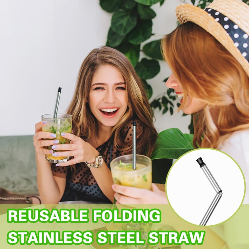 AACGIN Foldable Straw with Storage Box, Reusable Folding Stainless Steel