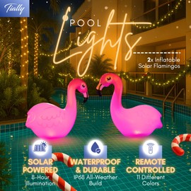 TIALLY Flamingo Solar Floating Pool Lights - Inflatable Floating Pool Lights Solar Powered, Light Up Waterproof Christmas Decorations Outdoor, Flamingo and Swan Decor (2 Pack)